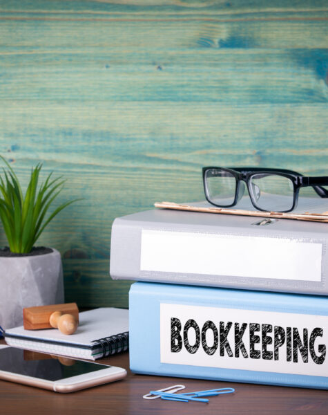 bookkeeping concept. Binders on desk in the office. Business background